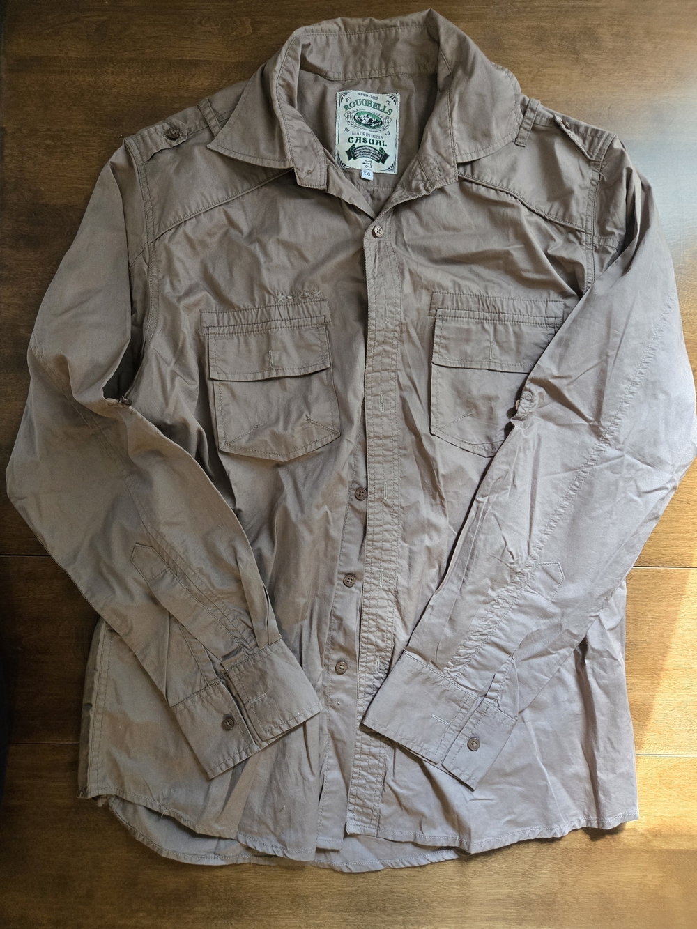 Roughells Casual XXL Lightweight Utility Safari Button Up Shirt Brown